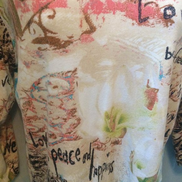 Chico's Love happiness Peace message shirt size 2 US sz Lg - Picture 3 of 5